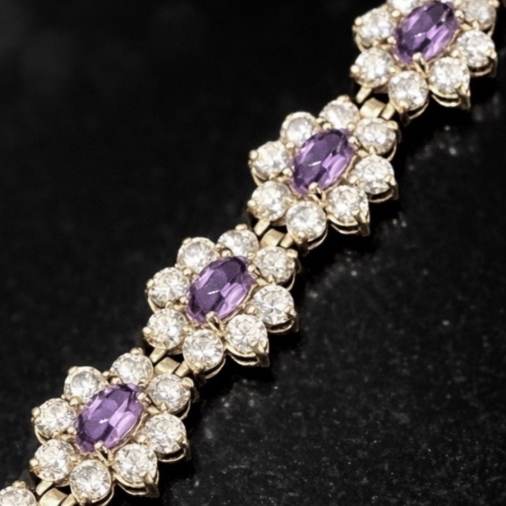 Suzanne Somers vintage RARE amethyst CZ gold floral tennis line bracelet HSN